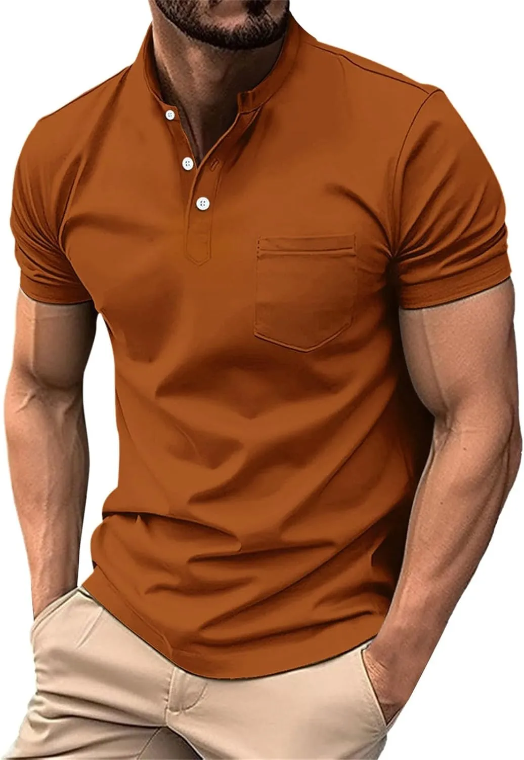 Men Polo Shirt with Pocket Trendy Short Sleeve Button Collar Polos Shirt Classic Loose Business Work T-Shirts Tees