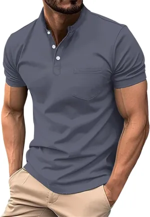 Men Polo Shirt with Pocket Trendy Short Sleeve Button Collar Polos Shirt Classic Loose Business Work T-Shirts Tees