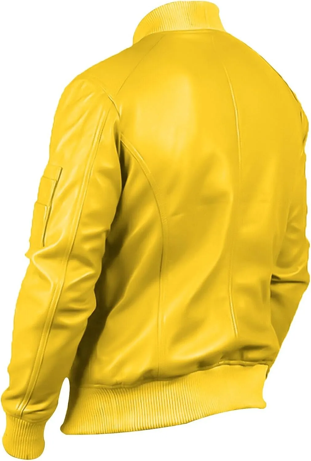Men's 100% Real Lambskin Leather Yellow Bomber Jacket Stylish Flight Biker Jacket