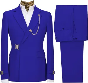 Men's 2 Piece Suit with Metal Clasp Slim Fit Suit Stylish Business Pants Casual Wedding Grooms Tuxedo Suit
