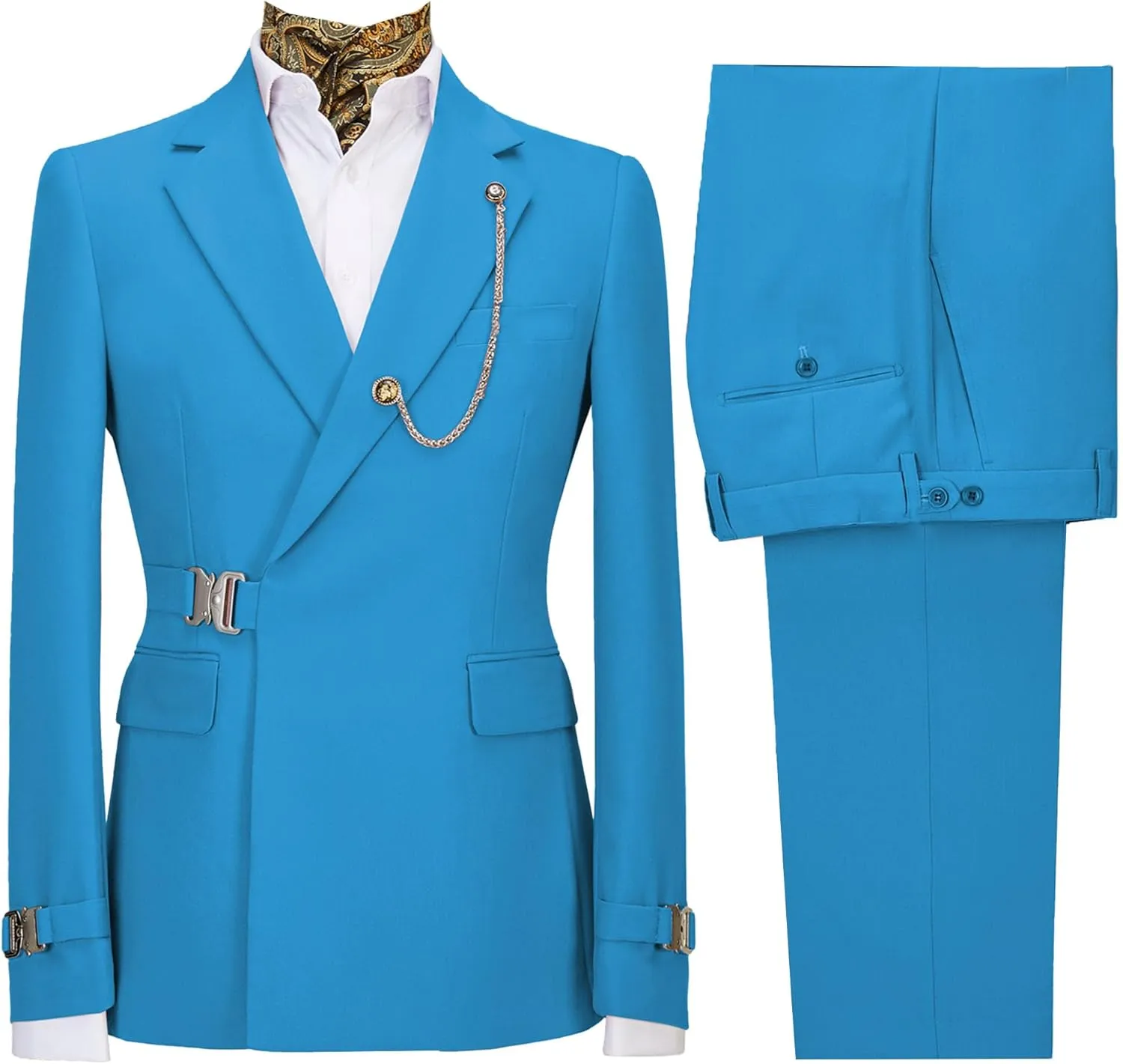 Men's 2 Piece Suit with Metal Clasp Slim Fit Suit Stylish Business Pants Casual Wedding Grooms Tuxedo Suit