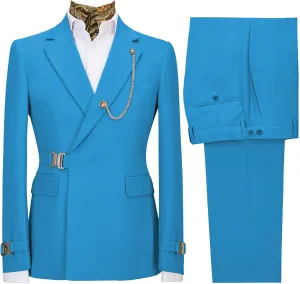 Men's 2 Piece Suit with Metal Clasp Slim Fit Suit Stylish Business Pants Casual Wedding Grooms Tuxedo Suit