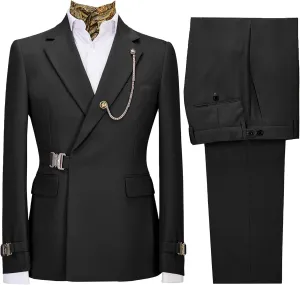 Men's 2 Piece Suit with Metal Clasp Slim Fit Suit Stylish Business Pants Casual Wedding Grooms Tuxedo Suit