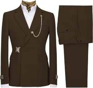 Men's 2 Piece Suit with Metal Clasp Slim Fit Suit Stylish Business Pants Casual Wedding Grooms Tuxedo Suit