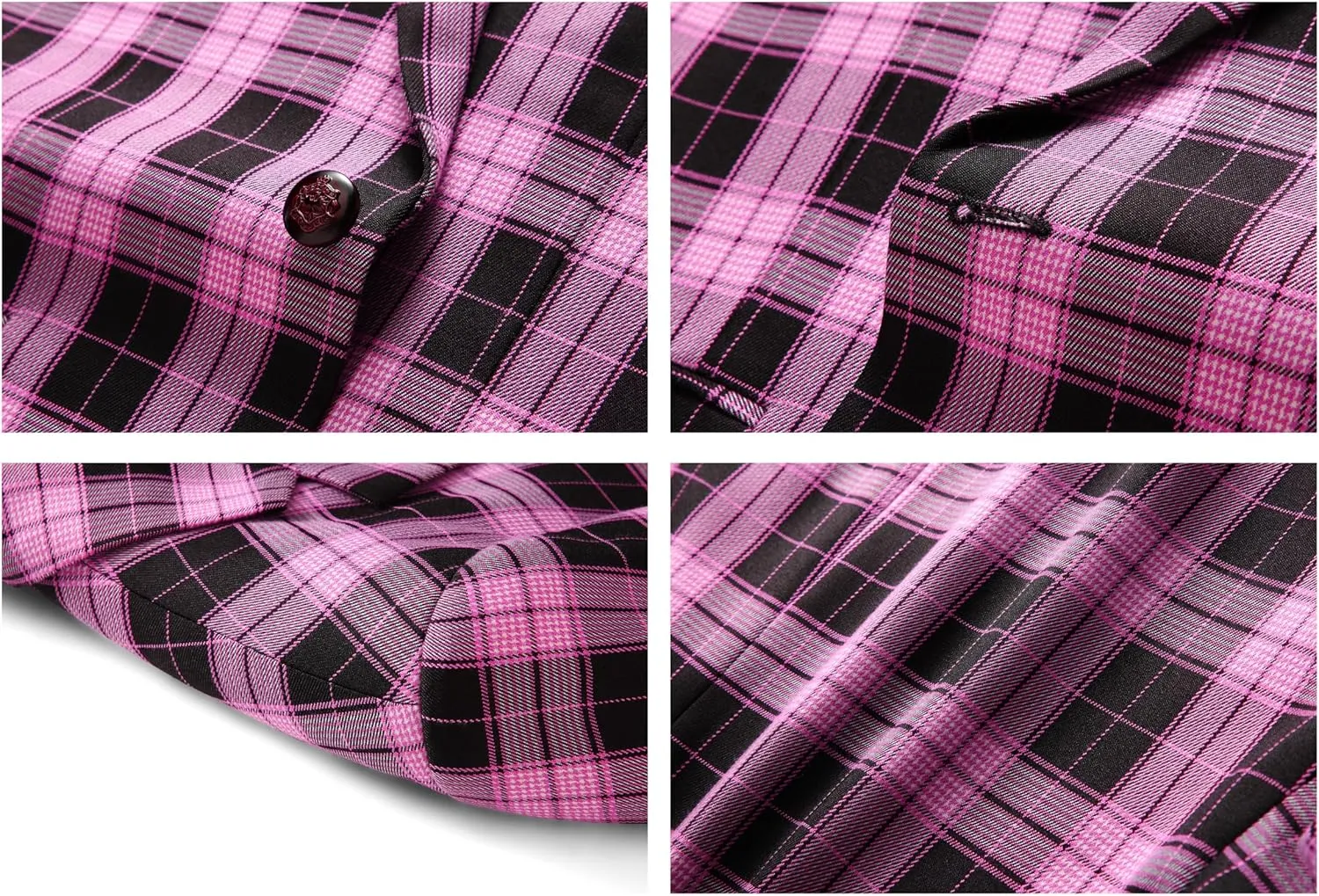 Mens Blazer Plaid Sport Coats One Button Casual Slim Fit Checked Jacket
