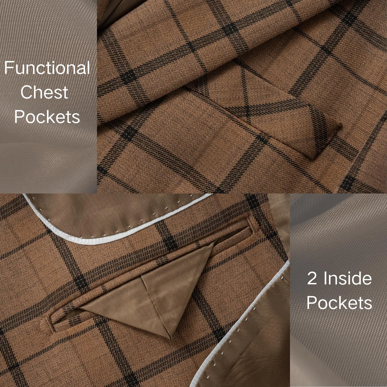 Mens Blazer Plaid Sport Coats One Button Casual Slim Fit Checked Jacket