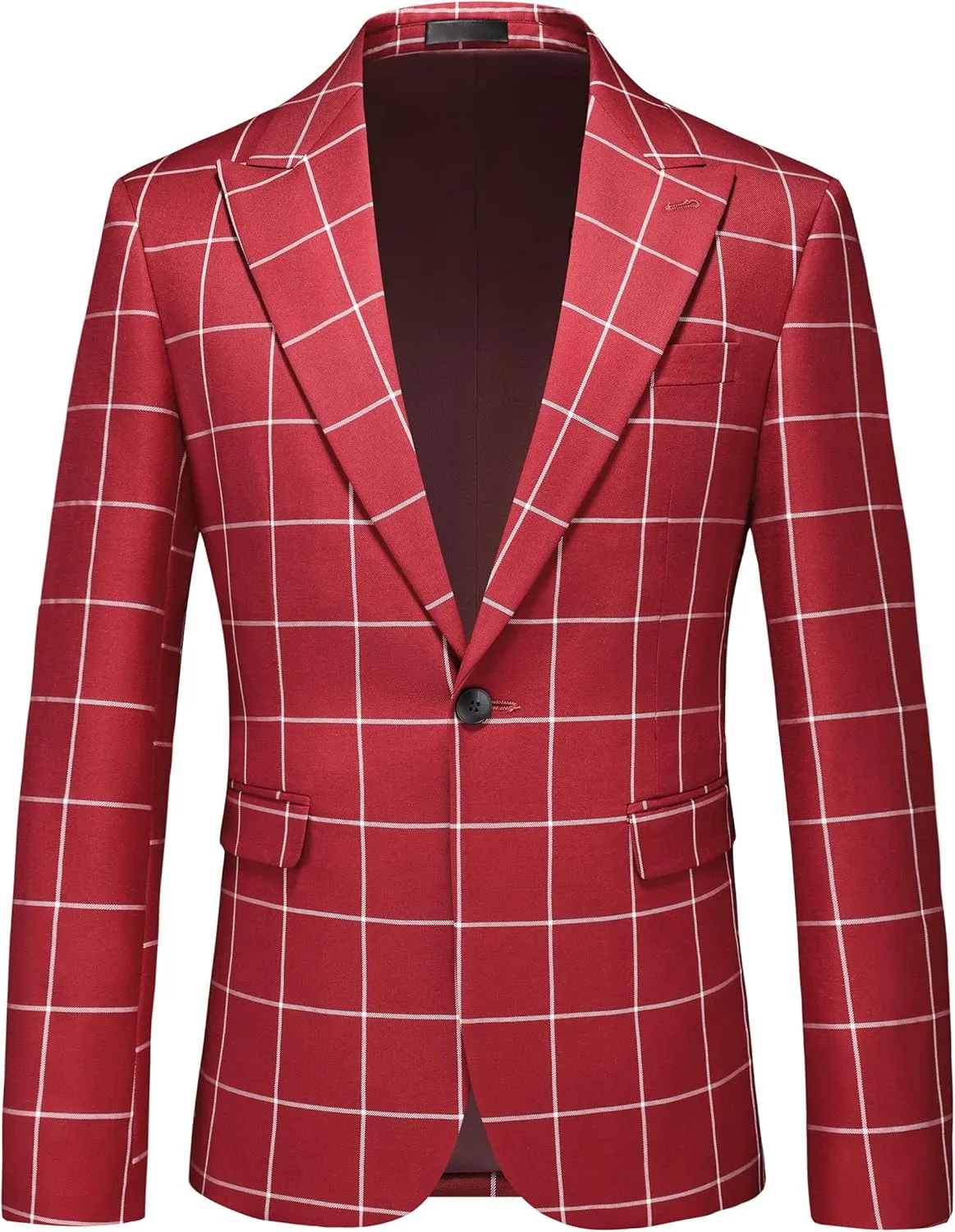 Mens Blazer Plaid Sport Coats One Button Casual Slim Fit Checked Jacket