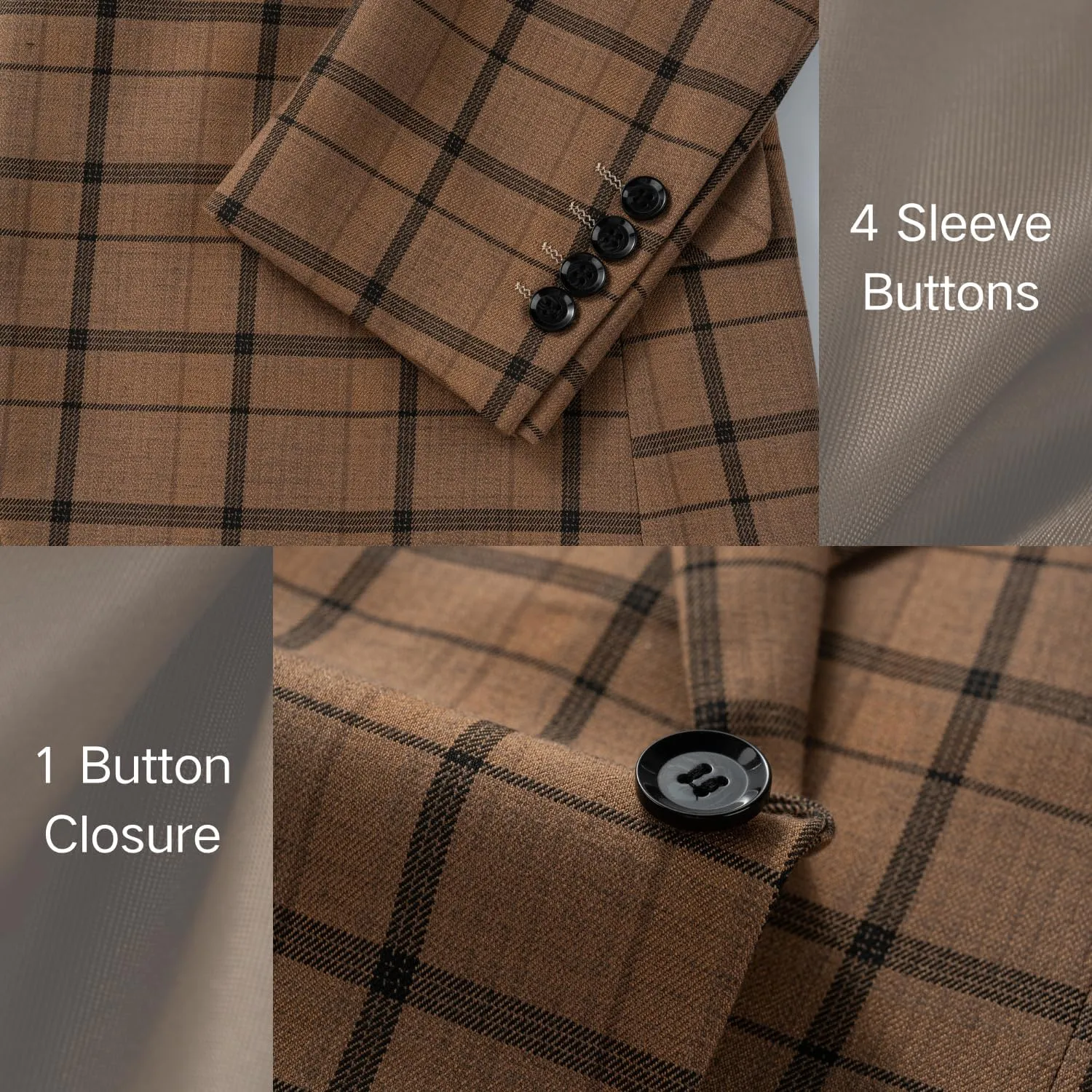 Mens Blazer Plaid Sport Coats One Button Casual Slim Fit Checked Jacket