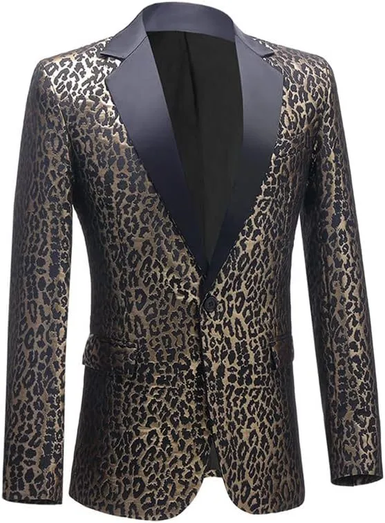 Men's Blazers Leopard Print Notched Lapel Suits Slim Fit Sequins Tuxedo Stylish Sport Coats Jackets