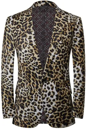 Men's Blazers Leopard Print Notched Lapel Suits Slim Fit Sequins Tuxedo Stylish Sport Coats Jackets