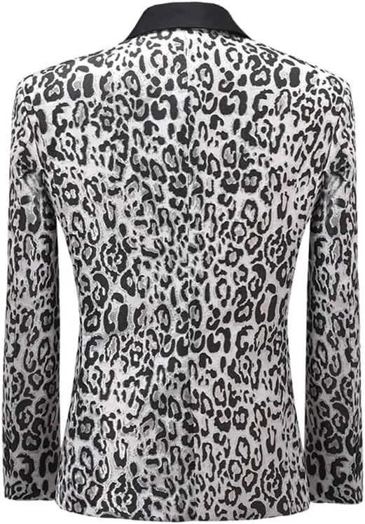 Men's Blazers Leopard Print Notched Lapel Suits Slim Fit Sequins Tuxedo Stylish Sport Coats Jackets