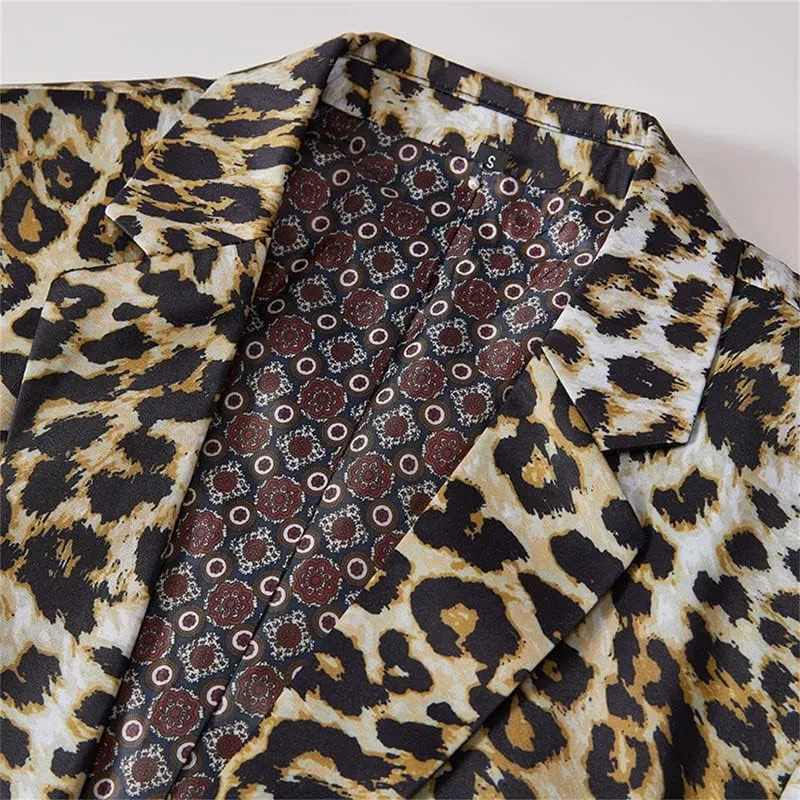 Men's Blazers Leopard Print Notched Lapel Suits Slim Fit Sequins Tuxedo Stylish Sport Coats Jackets