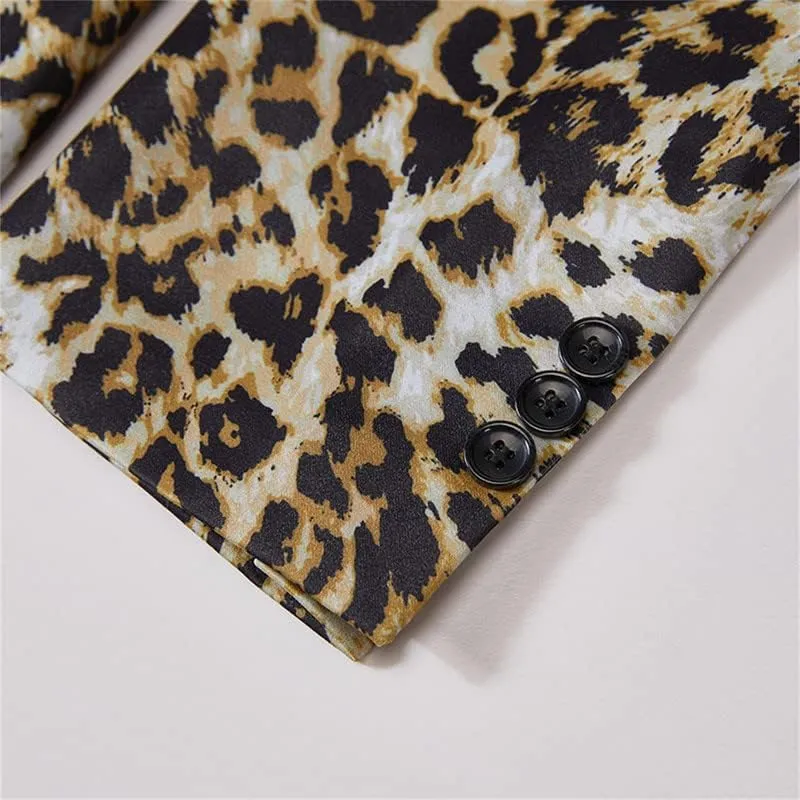 Men's Blazers Leopard Print Notched Lapel Suits Slim Fit Sequins Tuxedo Stylish Sport Coats Jackets