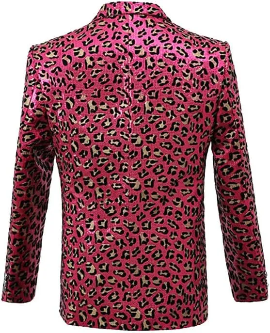 Men's Blazers Leopard Print Notched Lapel Suits Slim Fit Sequins Tuxedo Stylish Sport Coats Jackets