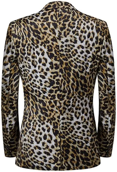 Men's Blazers Leopard Print Notched Lapel Suits Slim Fit Sequins Tuxedo Stylish Sport Coats Jackets