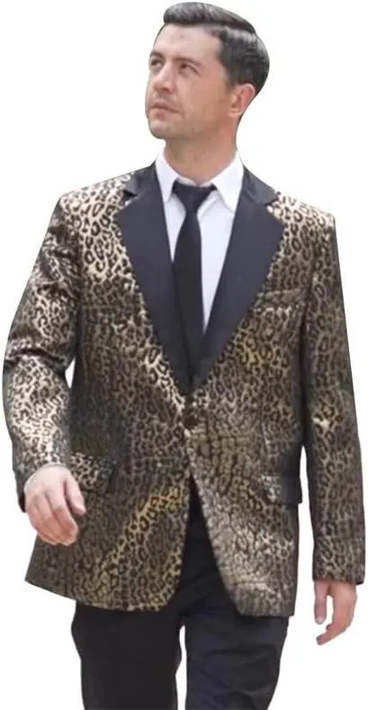 Men's Blazers Leopard Print Notched Lapel Suits Slim Fit Sequins Tuxedo Stylish Sport Coats Jackets