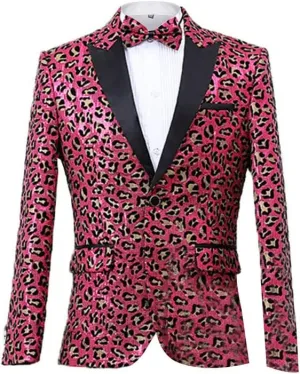 Men's Blazers Leopard Print Notched Lapel Suits Slim Fit Sequins Tuxedo Stylish Sport Coats Jackets