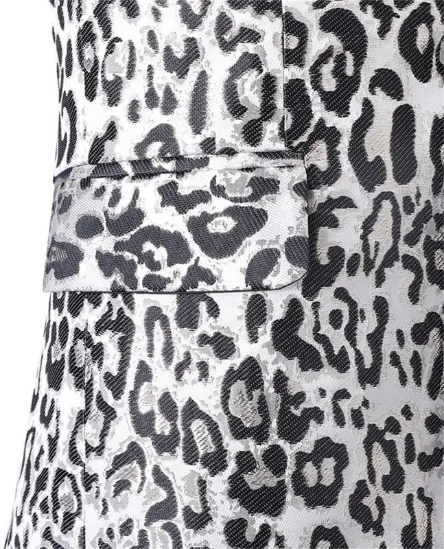 Men's Blazers Leopard Print Notched Lapel Suits Slim Fit Sequins Tuxedo Stylish Sport Coats Jackets