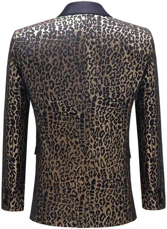 Men's Blazers Leopard Print Notched Lapel Suits Slim Fit Sequins Tuxedo Stylish Sport Coats Jackets