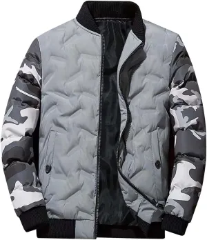 Mens Bomber Jackets Casual Stylish Camouflage Full Zip Up Quilted Winter Jacket Cotton Padded Windproof Warm Windproof Coats