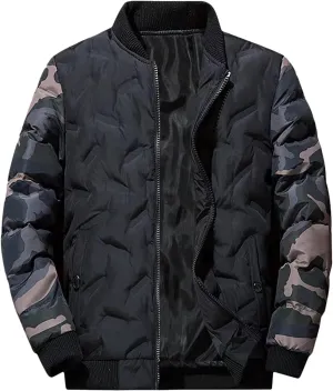 Mens Bomber Jackets Casual Stylish Camouflage Full Zip Up Quilted Winter Jacket Cotton Padded Windproof Warm Windproof Coats