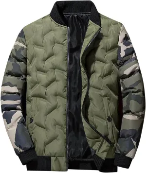 Mens Bomber Jackets Casual Stylish Camouflage Full Zip Up Quilted Winter Jacket Cotton Padded Windproof Warm Windproof Coats