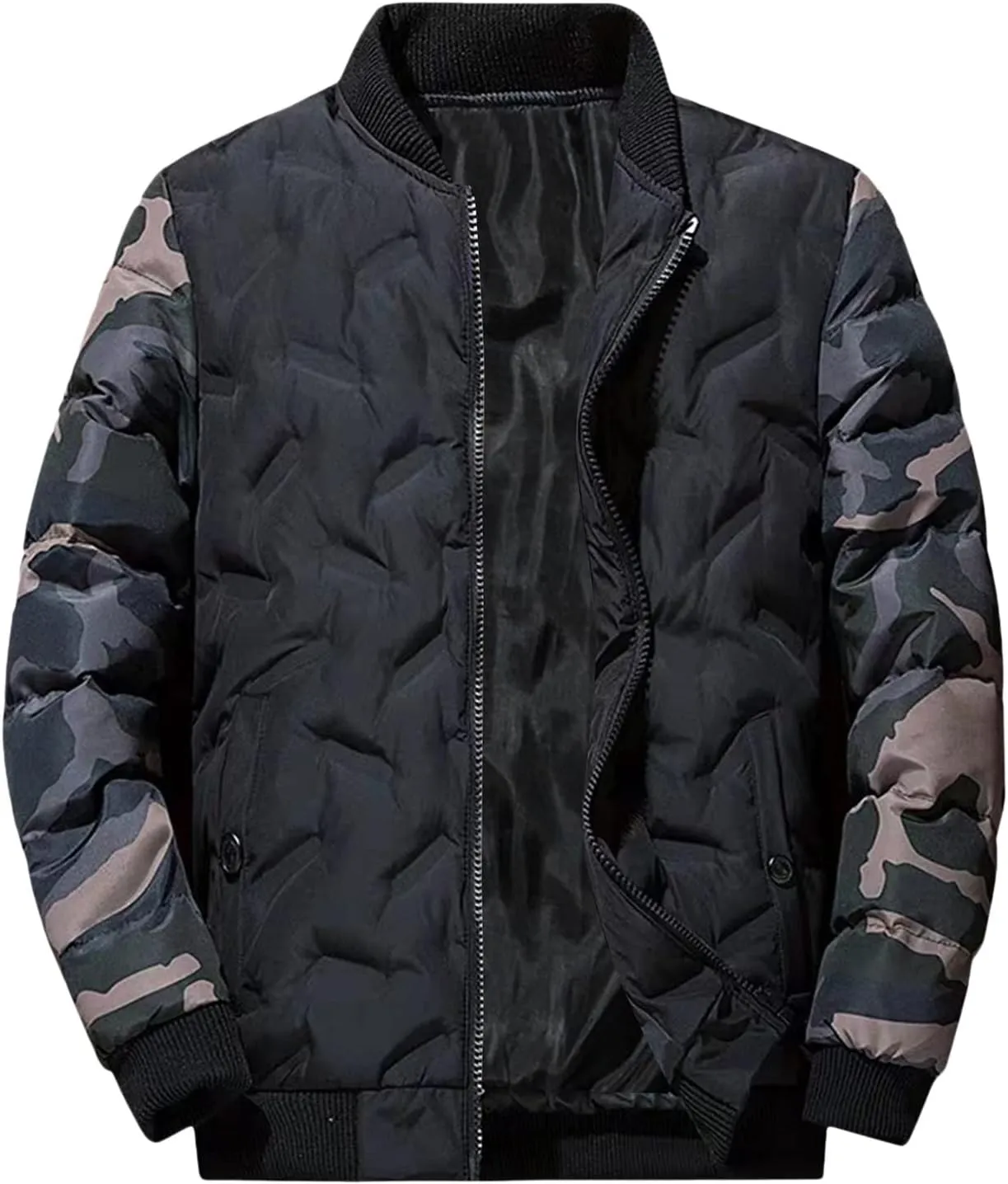 Mens Bomber Jackets Casual Stylish Camouflage Full Zip Up Quilted Winter Jacket Cotton Padded Windproof Warm Windproof Coats