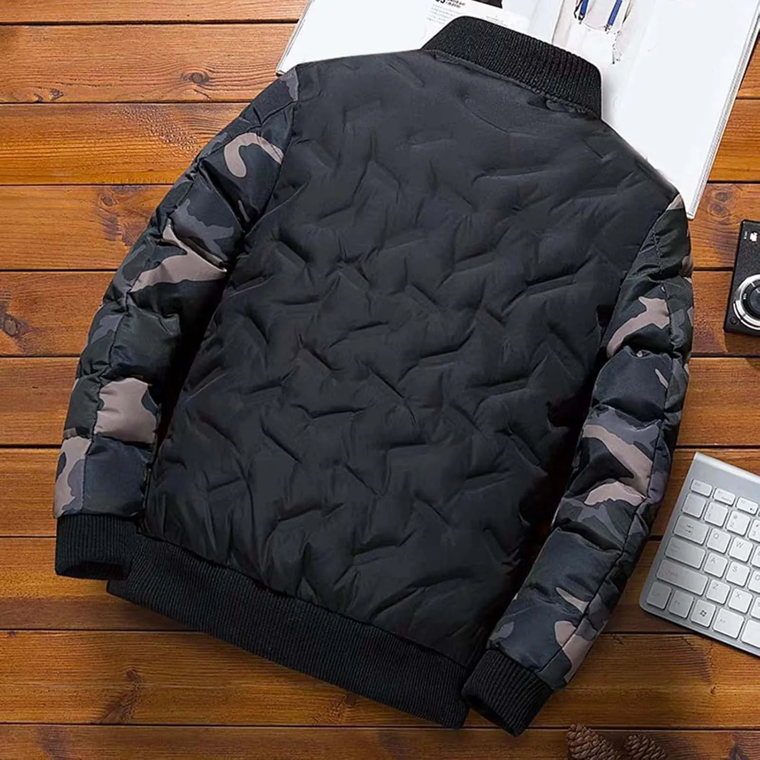 Mens Bomber Jackets Casual Stylish Camouflage Full Zip Up Quilted Winter Jacket Cotton Padded Windproof Warm Windproof Coats