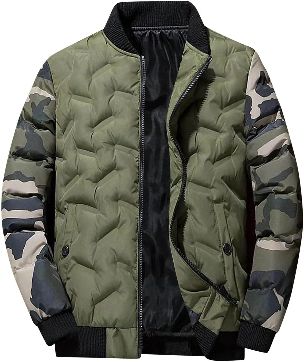 Mens Bomber Jackets Casual Stylish Camouflage Full Zip Up Quilted Winter Jacket Cotton Padded Windproof Warm Windproof Coats