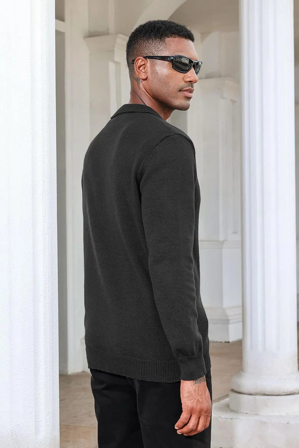 Men's Casual Knit Polo Sweater Classic Long Sleeve Thermal Basic Zip Collar Shirts