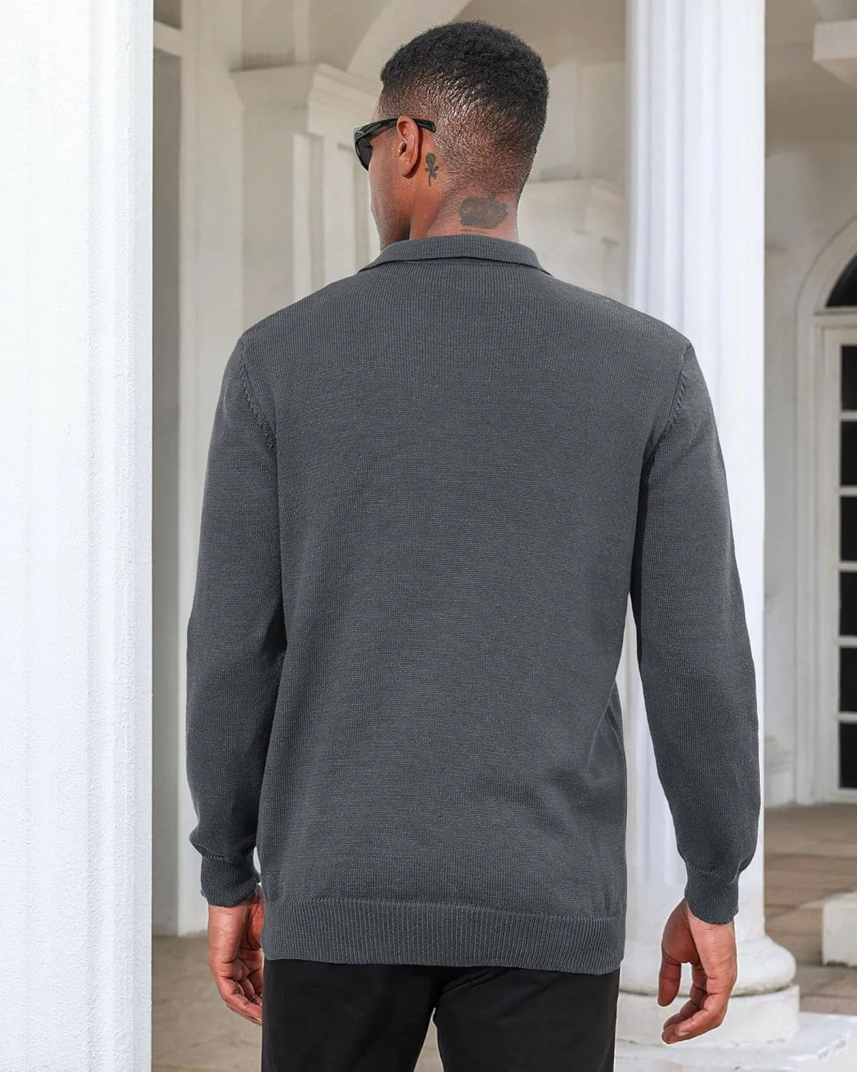 Men's Casual Knit Polo Sweater Classic Long Sleeve Thermal Basic Zip Collar Shirts