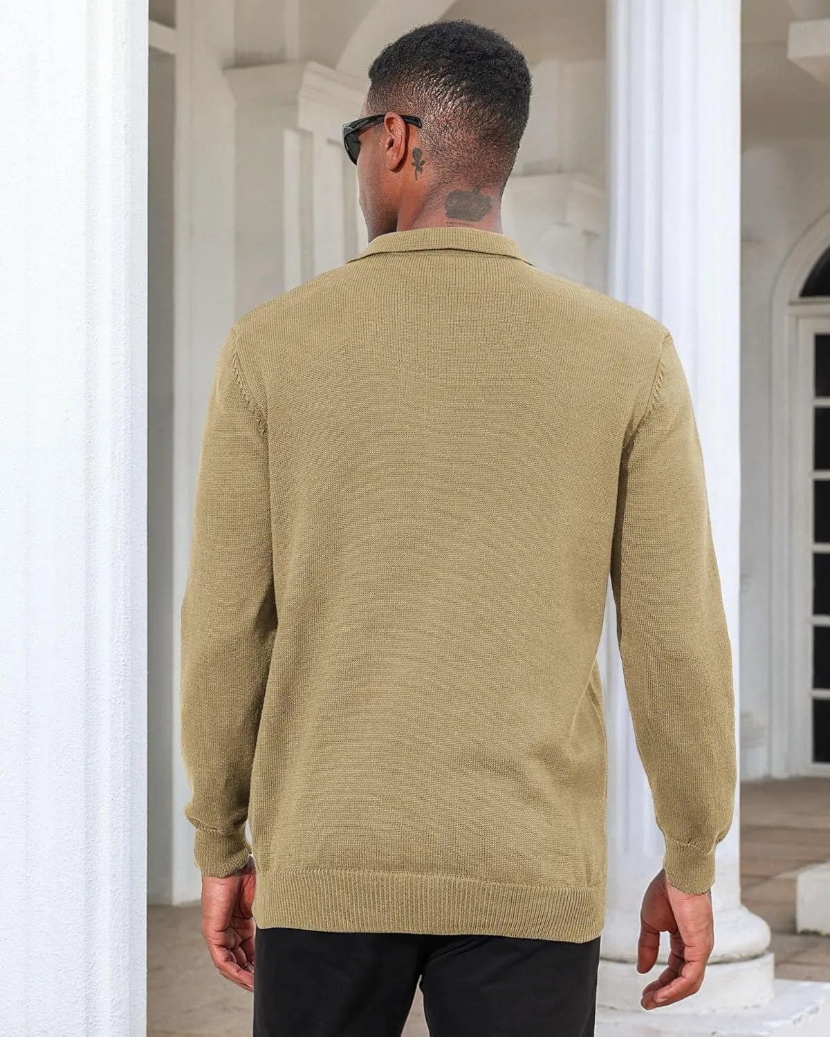 Men's Casual Knit Polo Sweater Classic Long Sleeve Thermal Basic Zip Collar Shirts