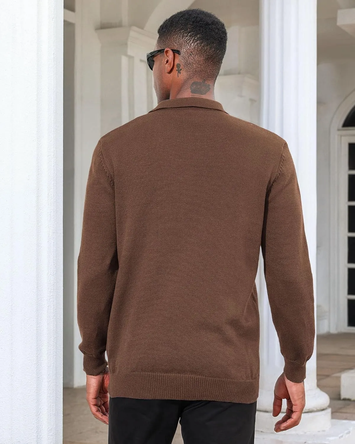 Men's Casual Knit Polo Sweater Classic Long Sleeve Thermal Basic Zip Collar Shirts