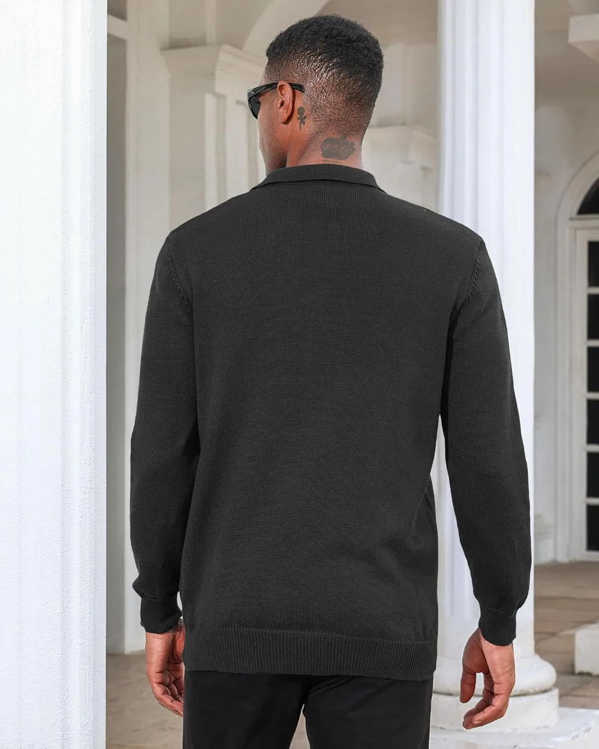 Men's Casual Knit Polo Sweater Classic Long Sleeve Thermal Basic Zip Collar Shirts