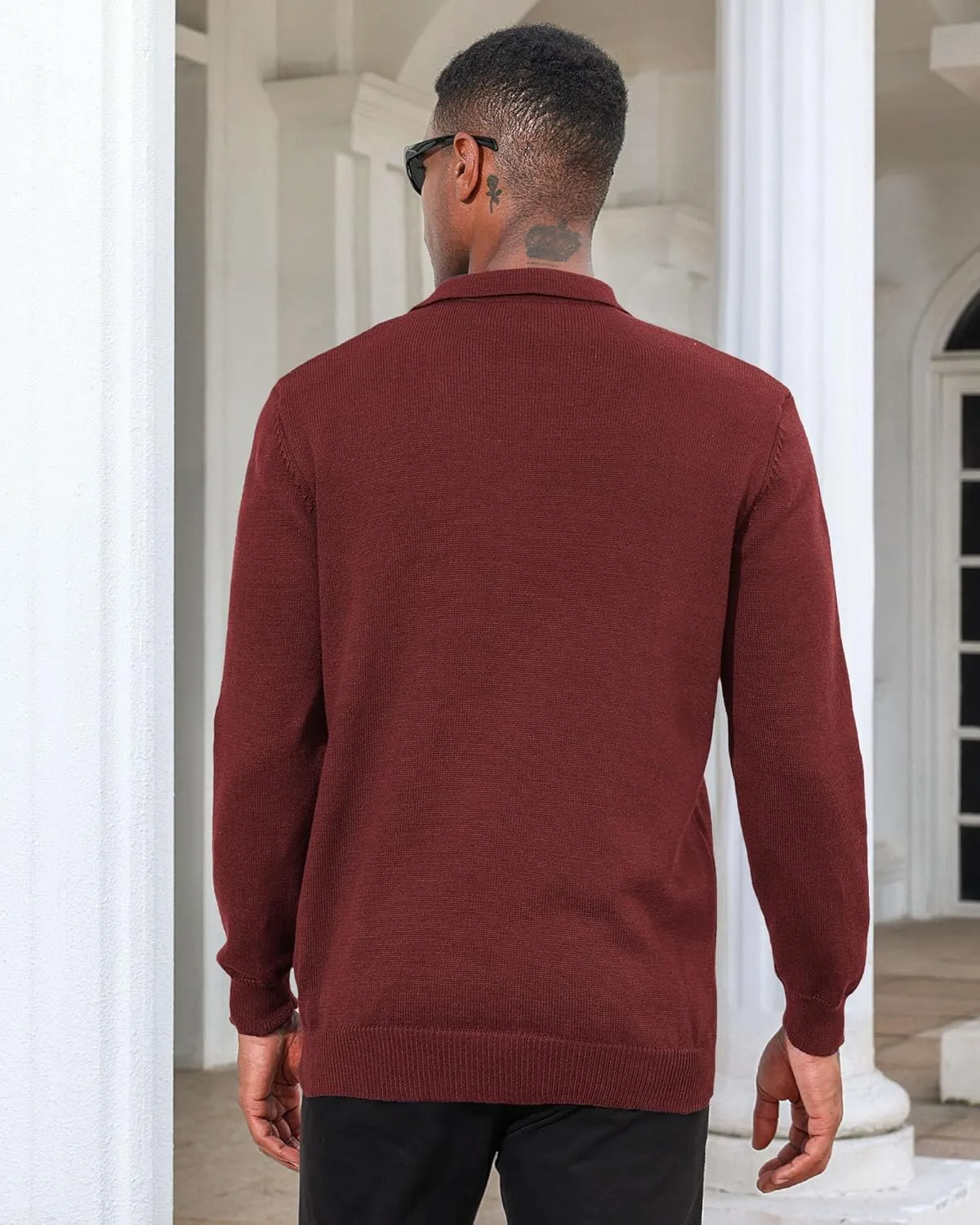 Men's Casual Knit Polo Sweater Classic Long Sleeve Thermal Basic Zip Collar Shirts