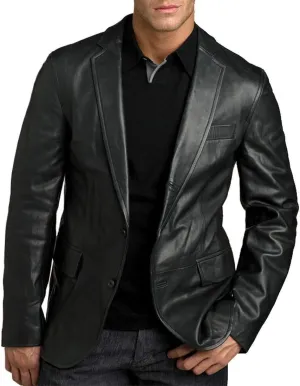 Men's Classic Leather Slim Fit Casual Blazer Stylish Fashinable Evening Coats (as1, alpha, l, regular, regular, Black)