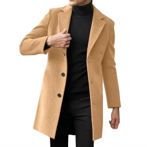 Men's Classic Wool Blend Pea Coat Double Breasted Stand Collar Fashion Trench Coat Oversize Winter Overcoat Peacoat