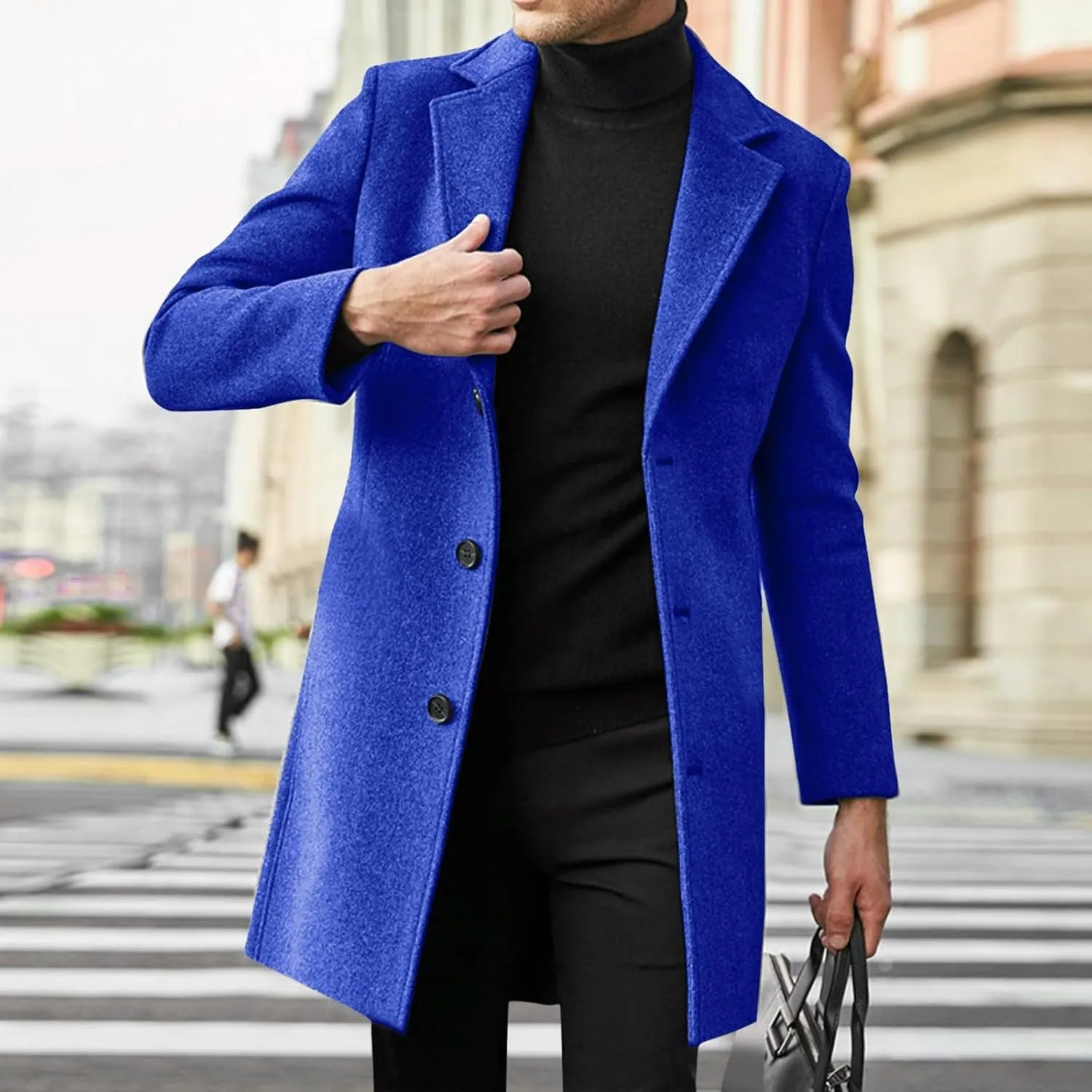 Men's Classic Wool Blend Pea Coat Double Breasted Stand Collar Fashion Trench Coat Oversize Winter Overcoat Peacoat