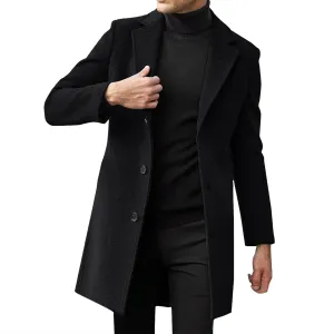 Men's Classic Wool Blend Pea Coat Double Breasted Stand Collar Fashion Trench Coat Oversize Winter Overcoat Peacoat