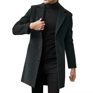 Men's Classic Wool Blend Pea Coat Double Breasted Stand Collar Fashion Trench Coat Oversize Winter Overcoat Peacoat