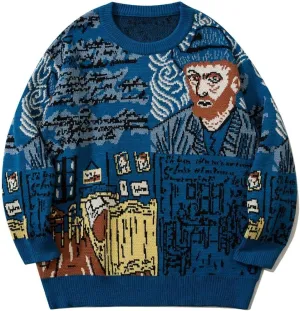 Mens Crewneck Sweaters Graphic Comfortable Casual Knit Fall Winter Sweater Oversized Pullovers