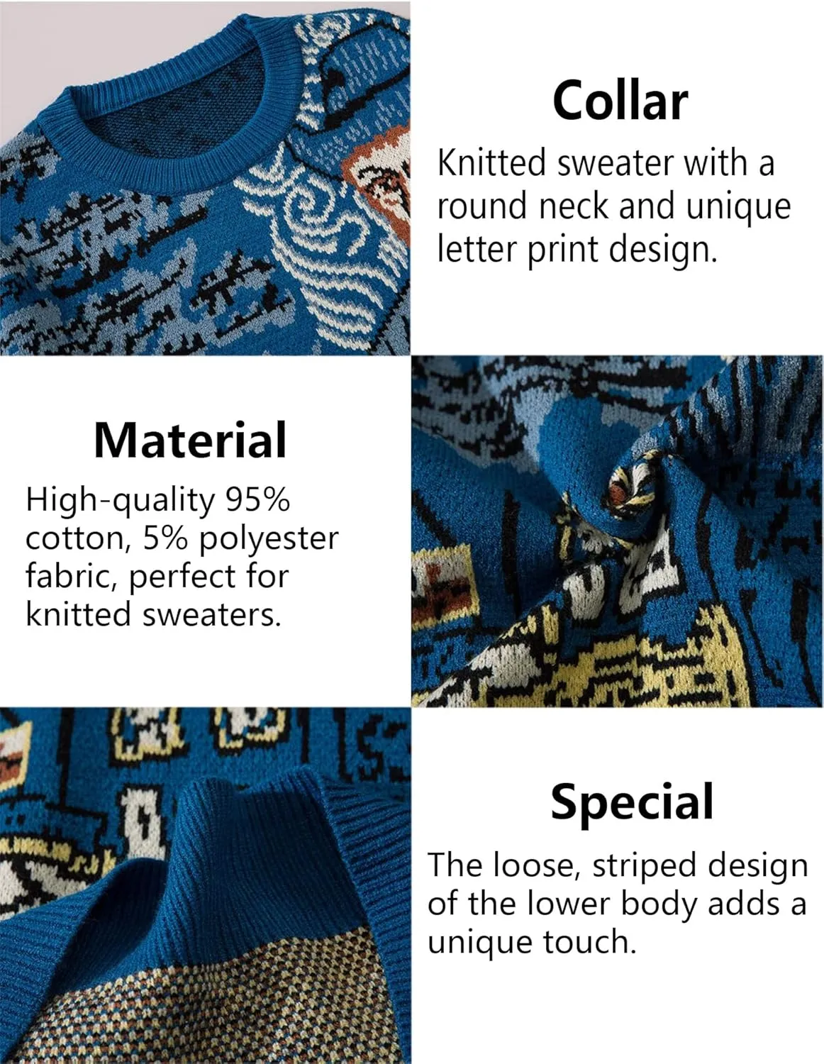 Mens Crewneck Sweaters Graphic Comfortable Casual Knit Fall Winter Sweater Oversized Pullovers