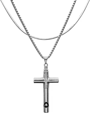 Mens Cross Necklaces, Double Silver Chain Stainless Steel Breathing Necklace Personalized for Men