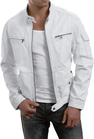 Mens Distress Leather Jackets Motorcycle Bomber Biker Stylish Outerwear Zipper Black Jacket (as1, alpha, m, regular, regular, White)