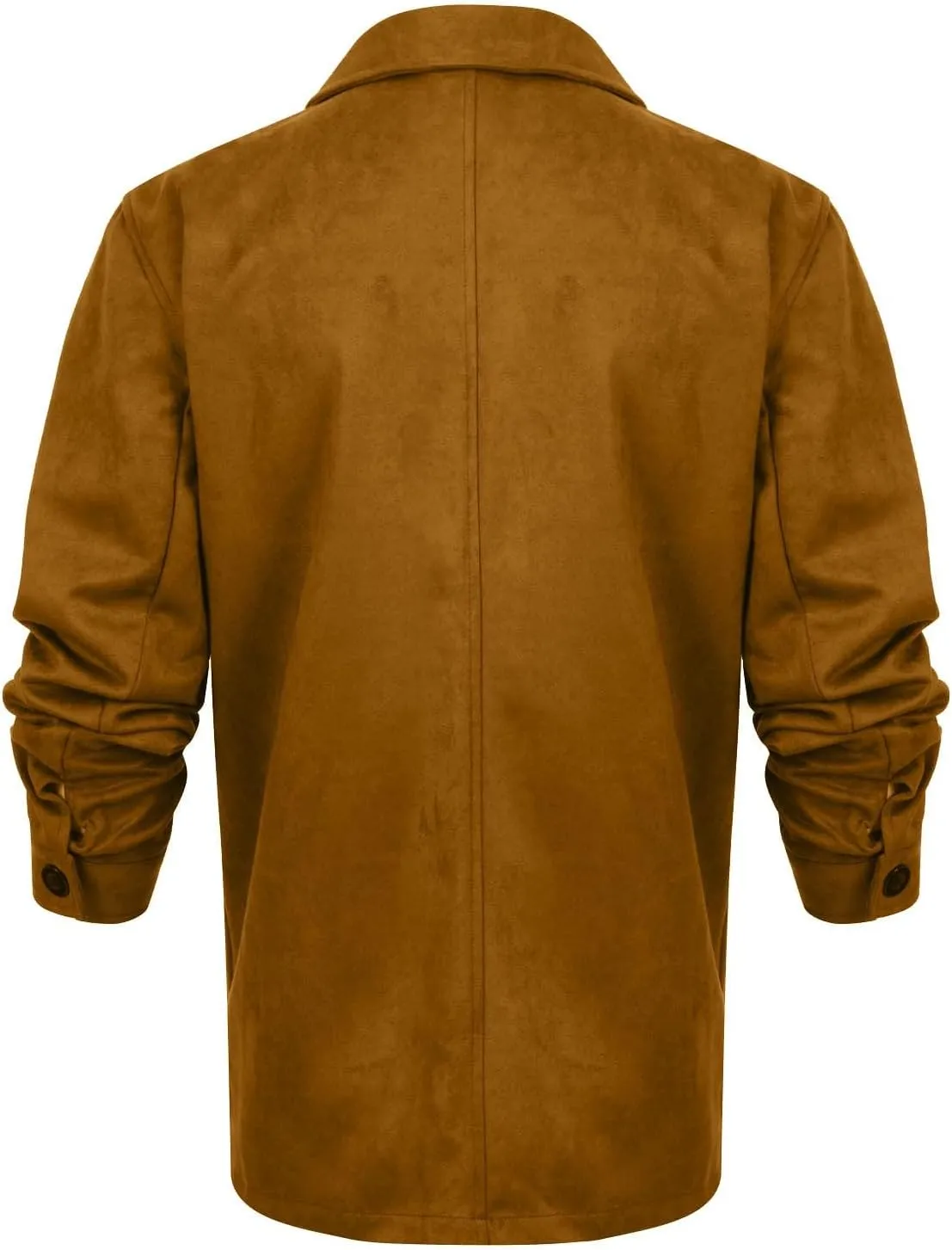 Mens Faux Suede Leather Jacket Single Breasted Button Down Solid Lapel Neck Outerwear Coat with Pocket for Wedding Prom