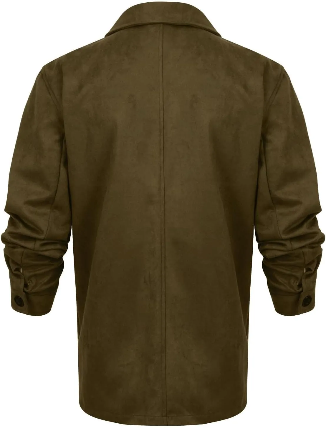 Mens Faux Suede Leather Jacket Single Breasted Button Down Solid Lapel Neck Outerwear Coat with Pocket for Wedding Prom