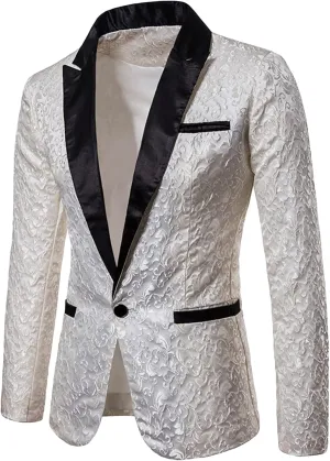 Men's Floral Jacquard Suit Jacket One Button Stylish Print Tux Blazer Notched Lapel Wedding Dinner Dress Tuxedo