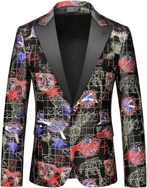 Mens Floral Suit Jacket Jacquard Paisley Luxury One Button Slim Fitted Business Wedding Tuxedo Suit Blazer Jacket
