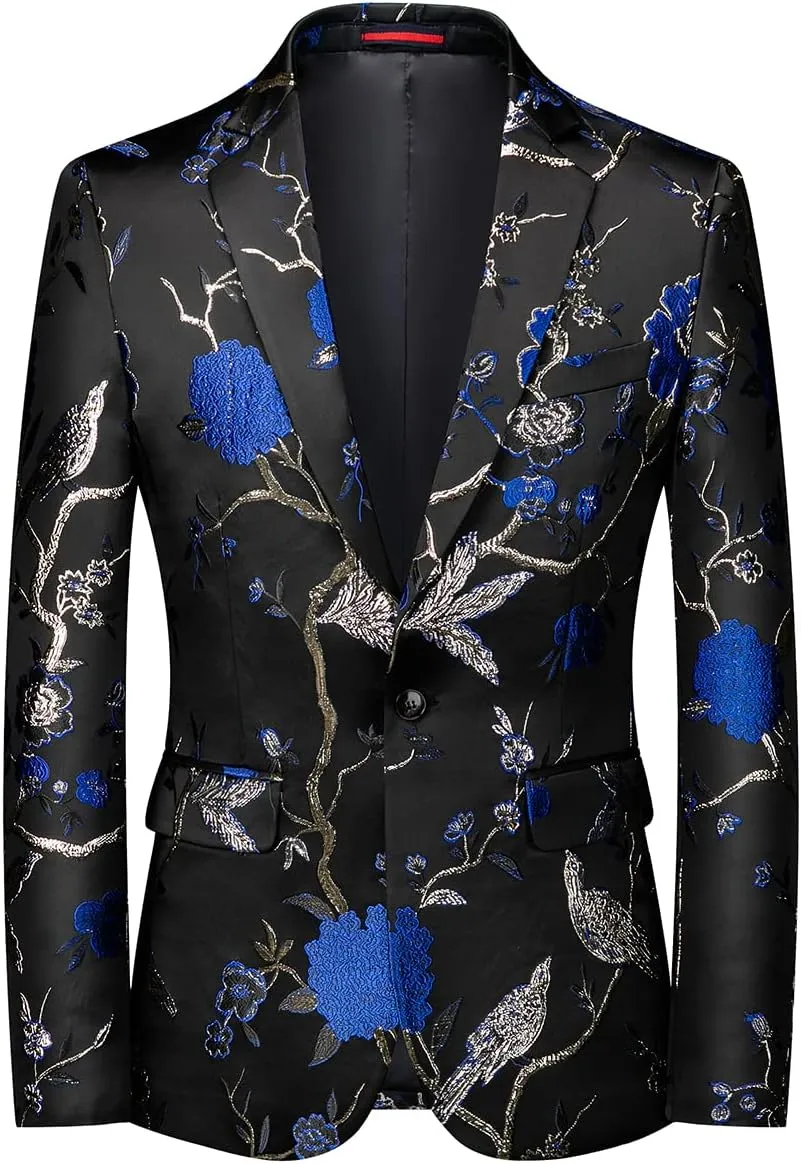 Mens Floral Suit Jacket Jacquard Paisley Luxury One Button Slim Fitted Business Wedding Tuxedo Suit Blazer Jacket