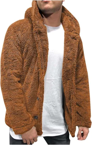 Mens Fluffy Fuzzy Jacket,Plush Fleece Casual Winter Fall Button Up Cardigan Coat Soft Sherpa Outerwear